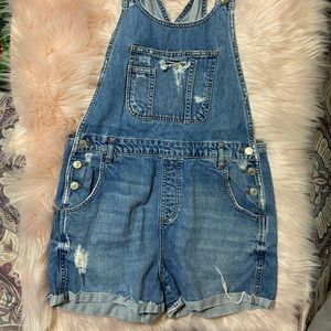 Top shop overall denim shorts